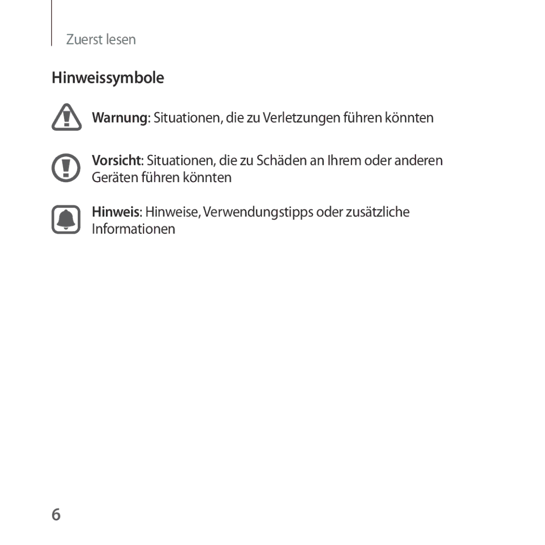 Samsung SM-R324NZAADBT manual Hinweissymbole 