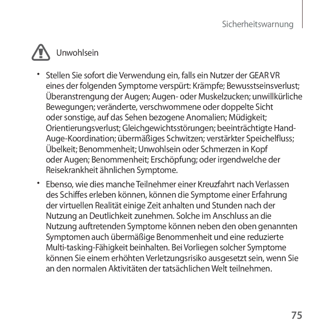 Samsung SM-R324NZAADBT manual Unwohlsein 