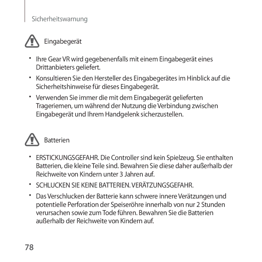 Samsung SM-R324NZAADBT manual Batterien, Schlucken SIE Keine BATTERIEN. Verätzungsgefahr 