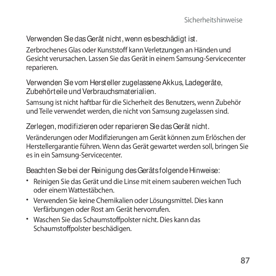 Samsung SM-R324NZAADBT manual Verwenden Sie das Gerät nicht, wenn es beschädigt ist 