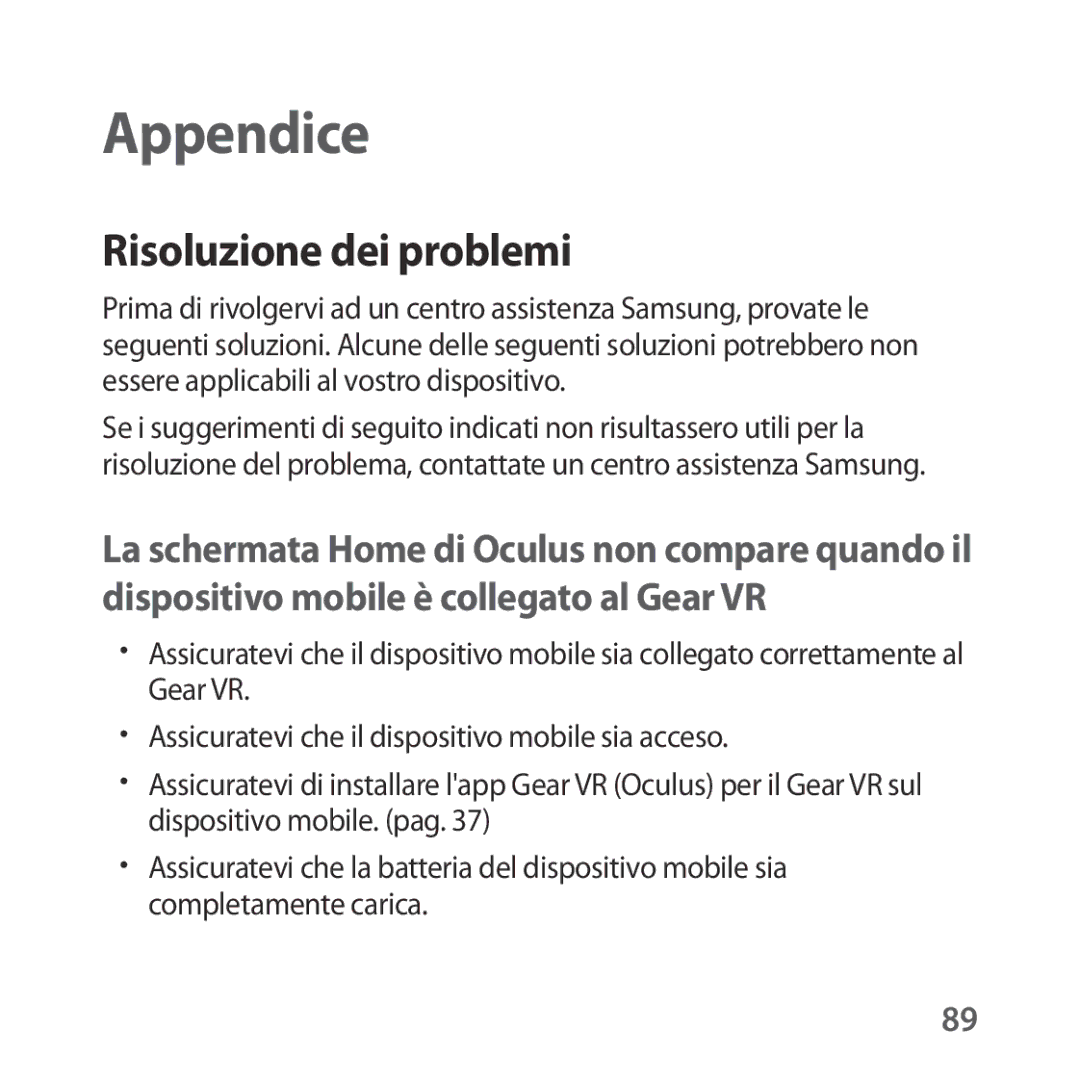 Samsung SM-R324NZAAITV manual Appendice, Risoluzione dei problemi 