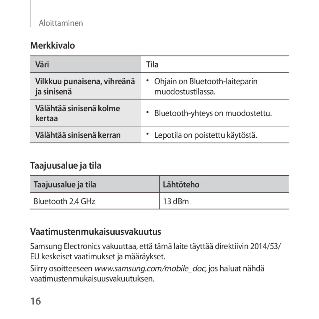 Samsung SM-R324NZAANEE manual Väri Tila, Ohjain on Bluetooth-laiteparin, Ja sinisenä Muodostustilassa, Kertaa 