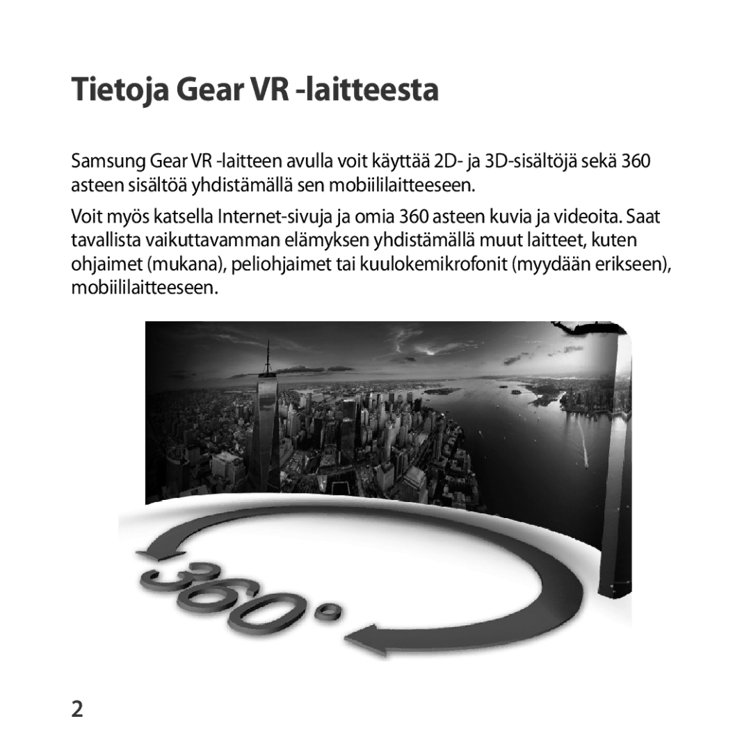 Samsung SM-R324NZAANEE manual Tietoja Gear VR -laitteesta 