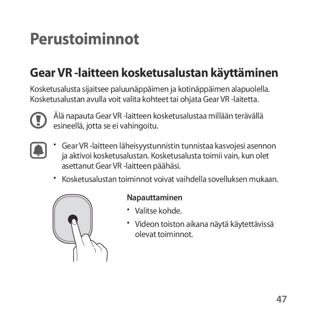 Samsung SM-R324NZAANEE manual Perustoiminnot, Napauttaminen 