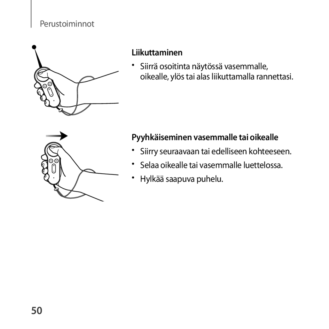 Samsung SM-R324NZAANEE manual Liikuttaminen, Pyyhkäiseminen vasemmalle tai oikealle 