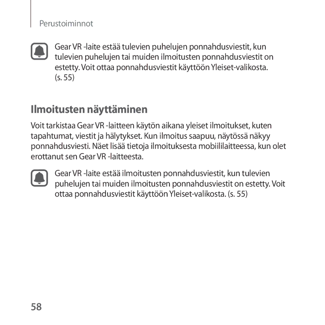 Samsung SM-R324NZAANEE manual Ilmoitusten näyttäminen 