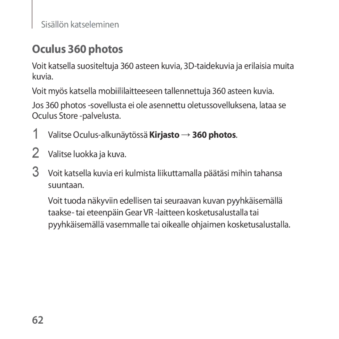 Samsung SM-R324NZAANEE manual Oculus 360 photos 