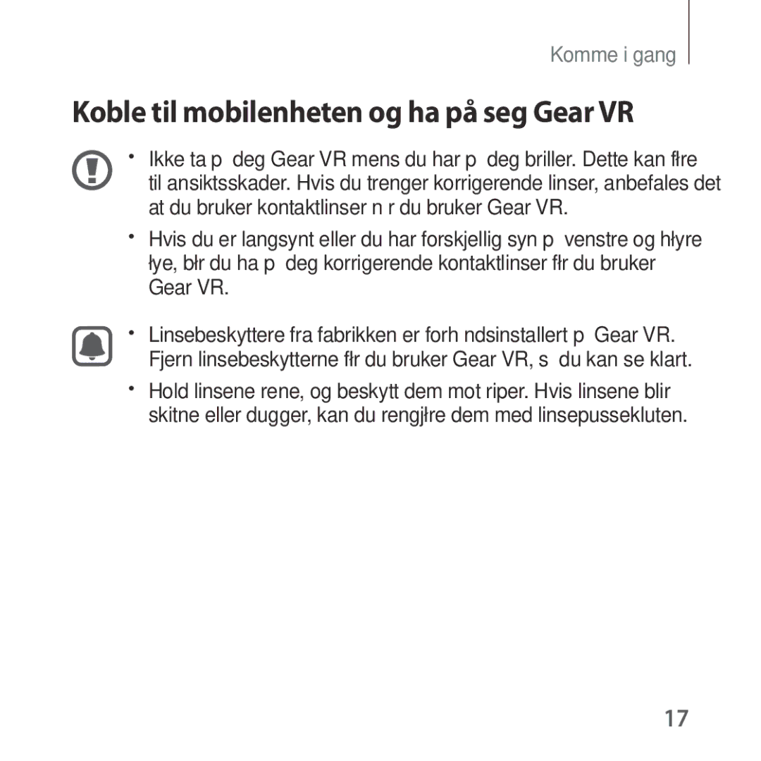 Samsung SM-R324NZAANEE manual Koble til mobilenheten og ha på seg Gear VR 