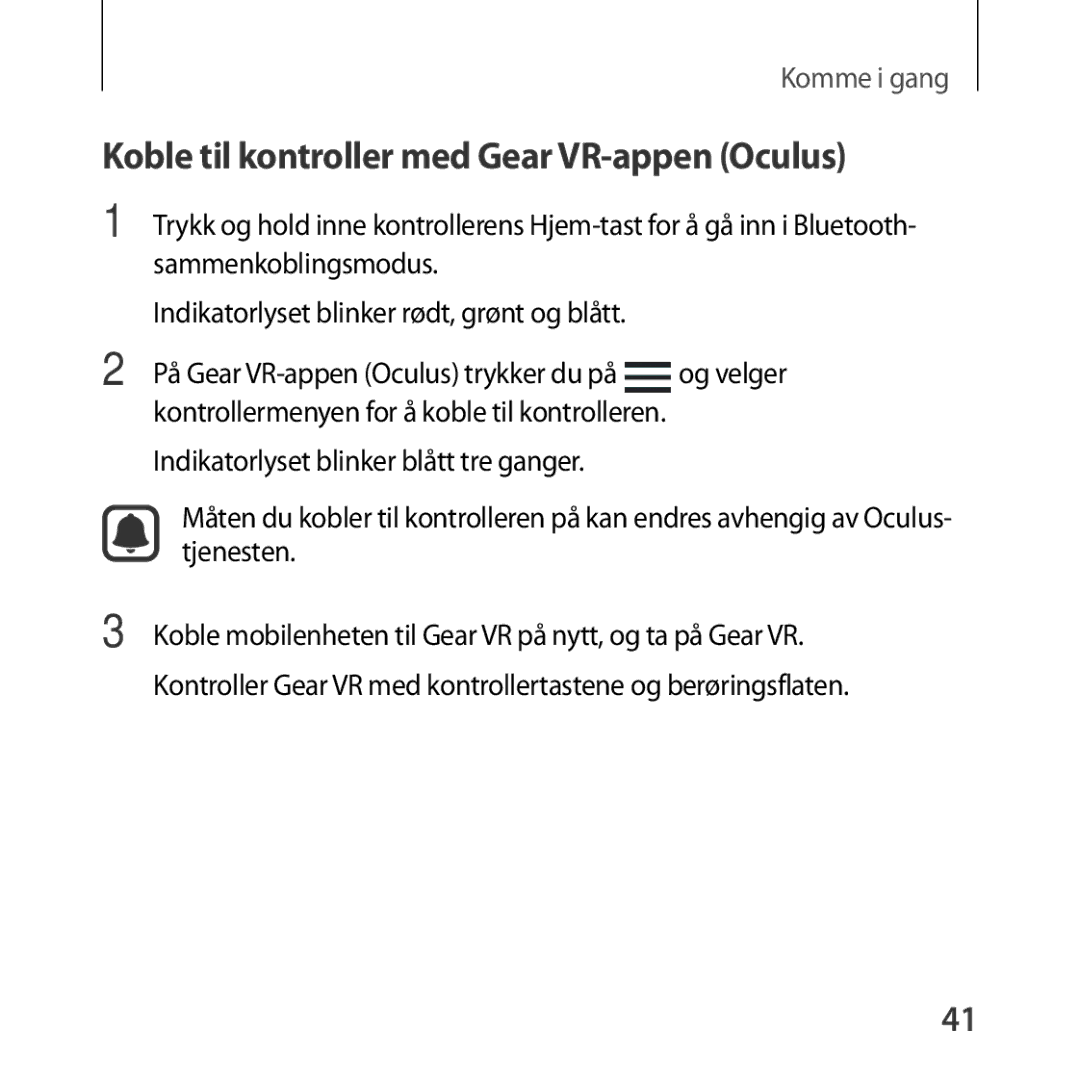 Samsung SM-R324NZAANEE manual Koble til kontroller med Gear VR-appen Oculus 