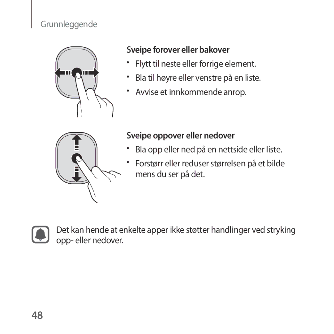 Samsung SM-R324NZAANEE manual Sveipe forover eller bakover, Sveipe oppover eller nedover 