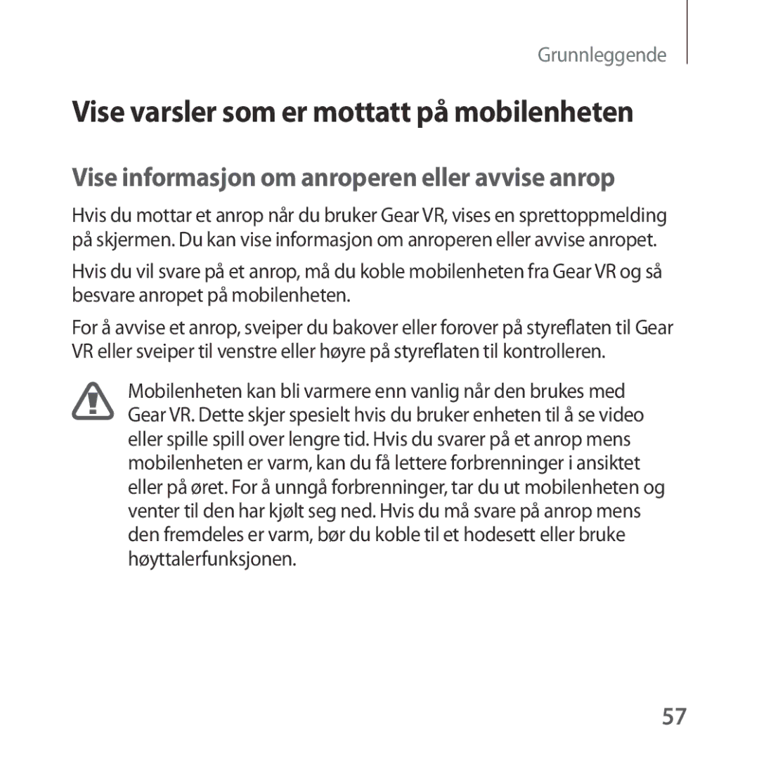 Samsung SM-R324NZAANEE manual Vise varsler som er mottatt på mobilenheten, Vise informasjon om anroperen eller avvise anrop 