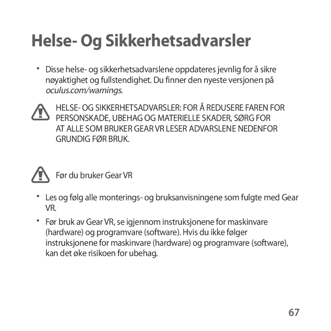 Samsung SM-R324NZAANEE manual Helse- Og Sikkerhetsadvarsler 