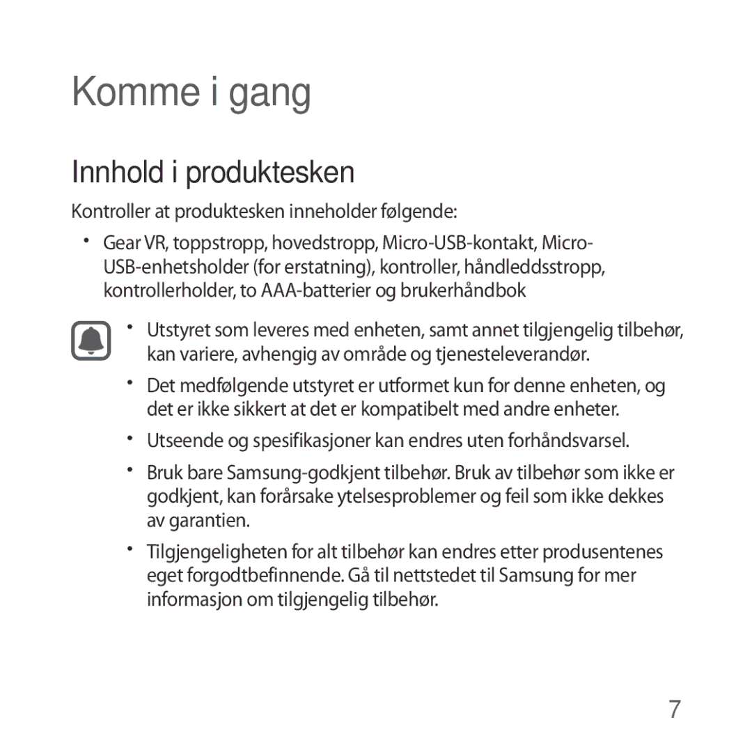 Samsung SM-R324NZAANEE manual Innhold i produktesken, Kontroller at produktesken inneholder følgende 