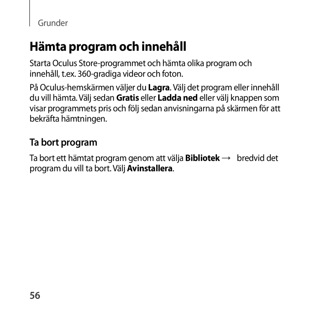 Samsung SM-R324NZAANEE manual Hämta program och innehåll, Ta bort program 