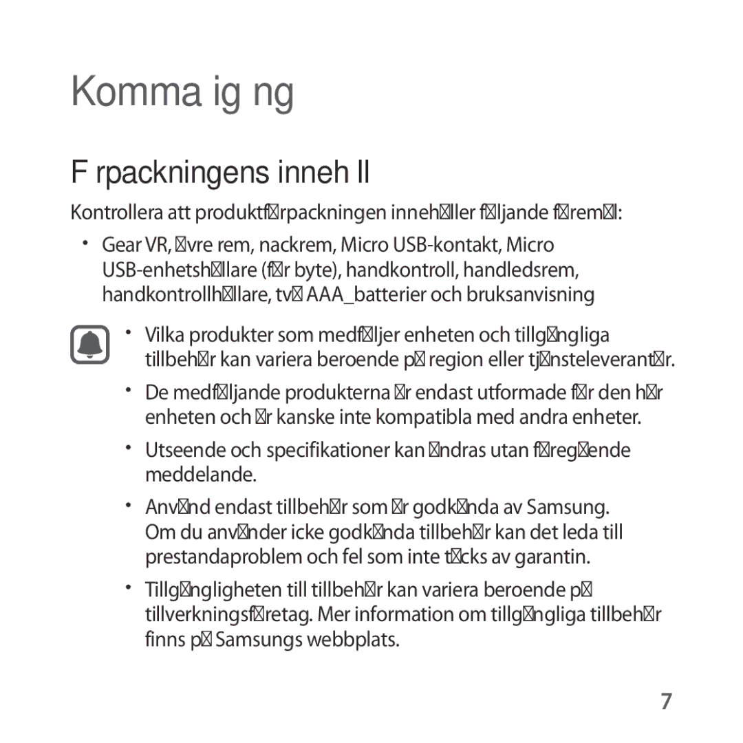 Samsung SM-R324NZAANEE manual Komma igång, Förpackningens innehåll 