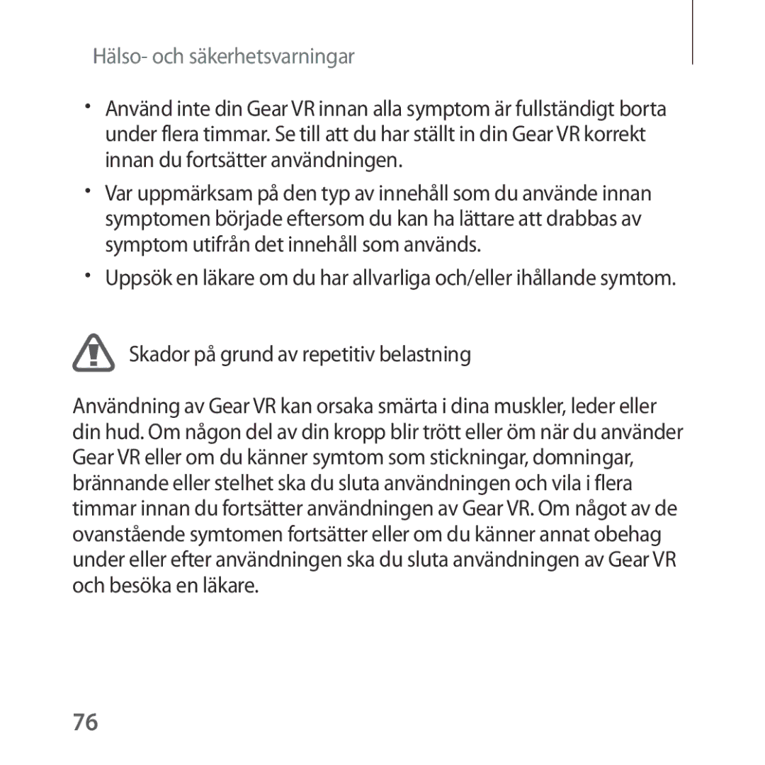 Samsung SM-R324NZAANEE manual Skador på grund av repetitiv belastning 