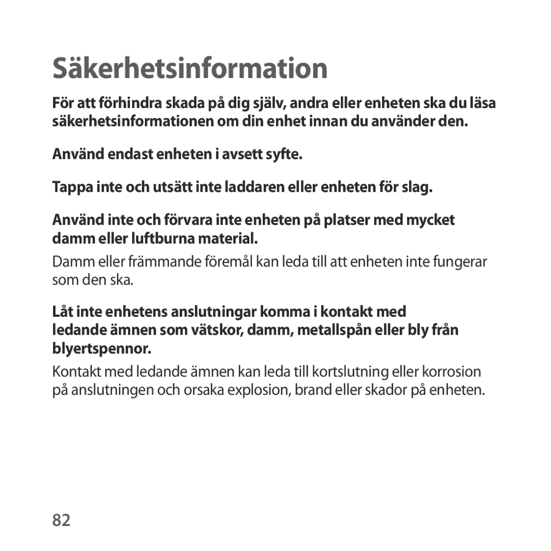 Samsung SM-R324NZAANEE manual Säkerhetsinformation 