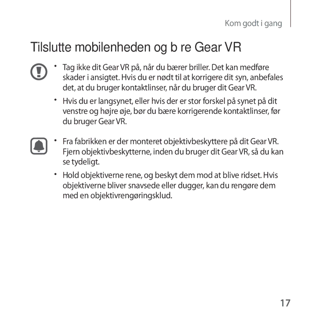 Samsung SM-R324NZAANEE manual Tilslutte mobilenheden og bære Gear VR 