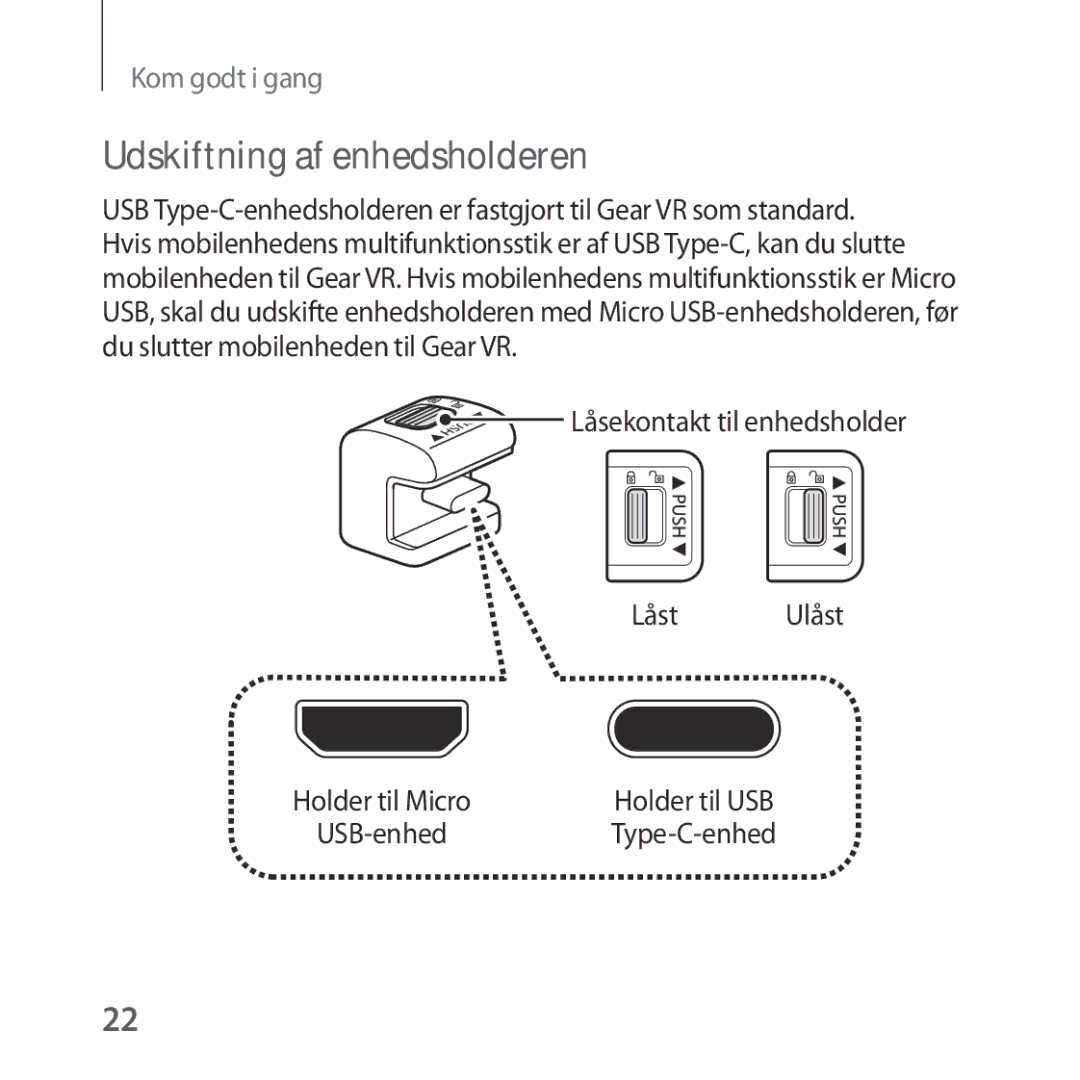 Samsung SM-R324NZAANEE manual Udskiftning af enhedsholderen, Låst 