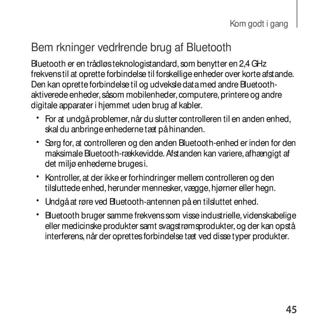 Samsung SM-R324NZAANEE manual Bemærkninger vedrørende brug af Bluetooth 