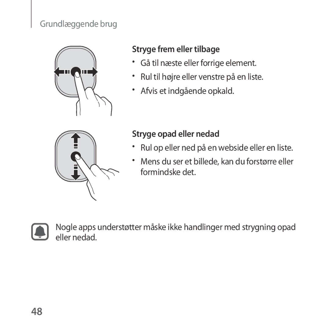 Samsung SM-R324NZAANEE manual Stryge frem eller tilbage, Stryge opad eller nedad, Formindske det 