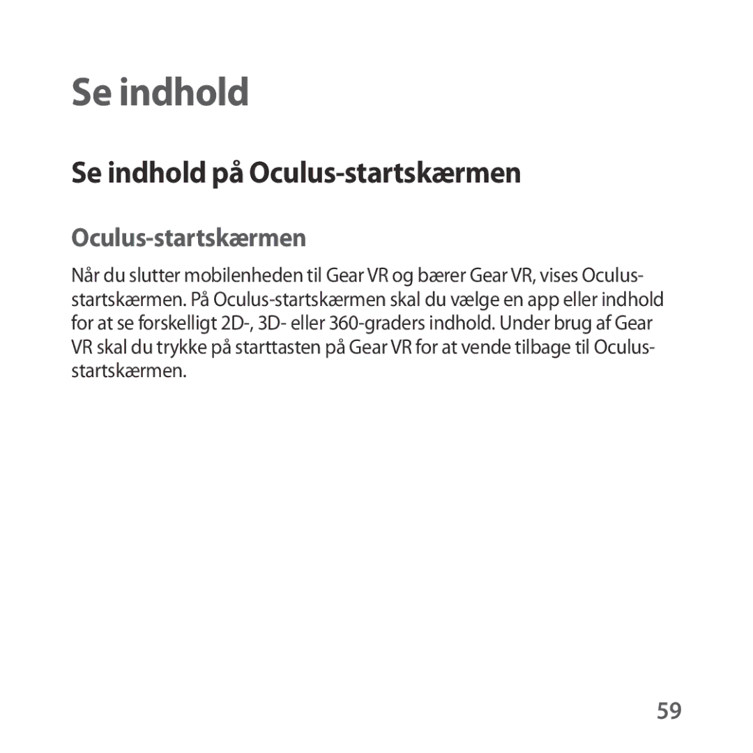 Samsung SM-R324NZAANEE manual Se indhold på Oculus-startskærmen 