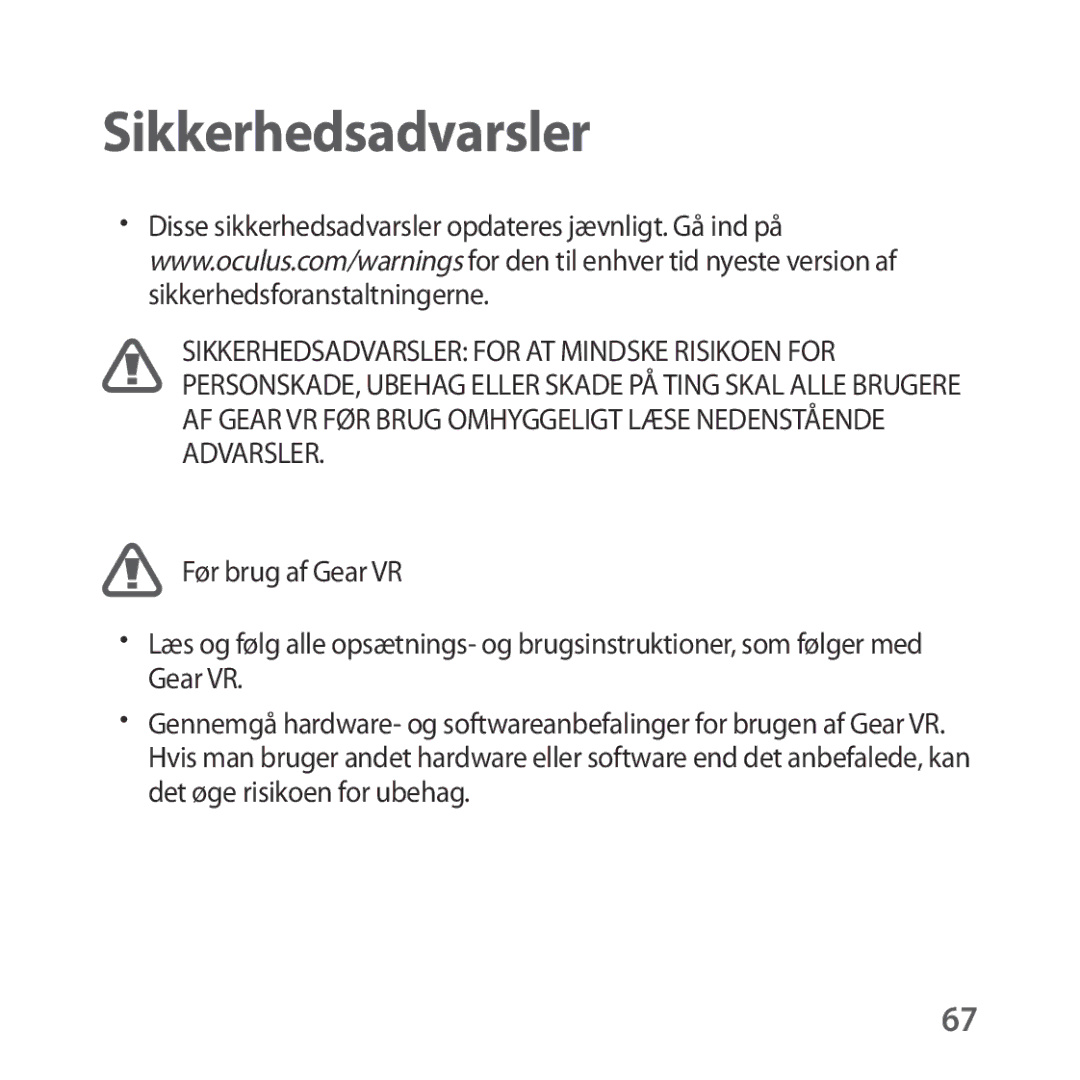 Samsung SM-R324NZAANEE manual Sikkerhedsadvarsler 