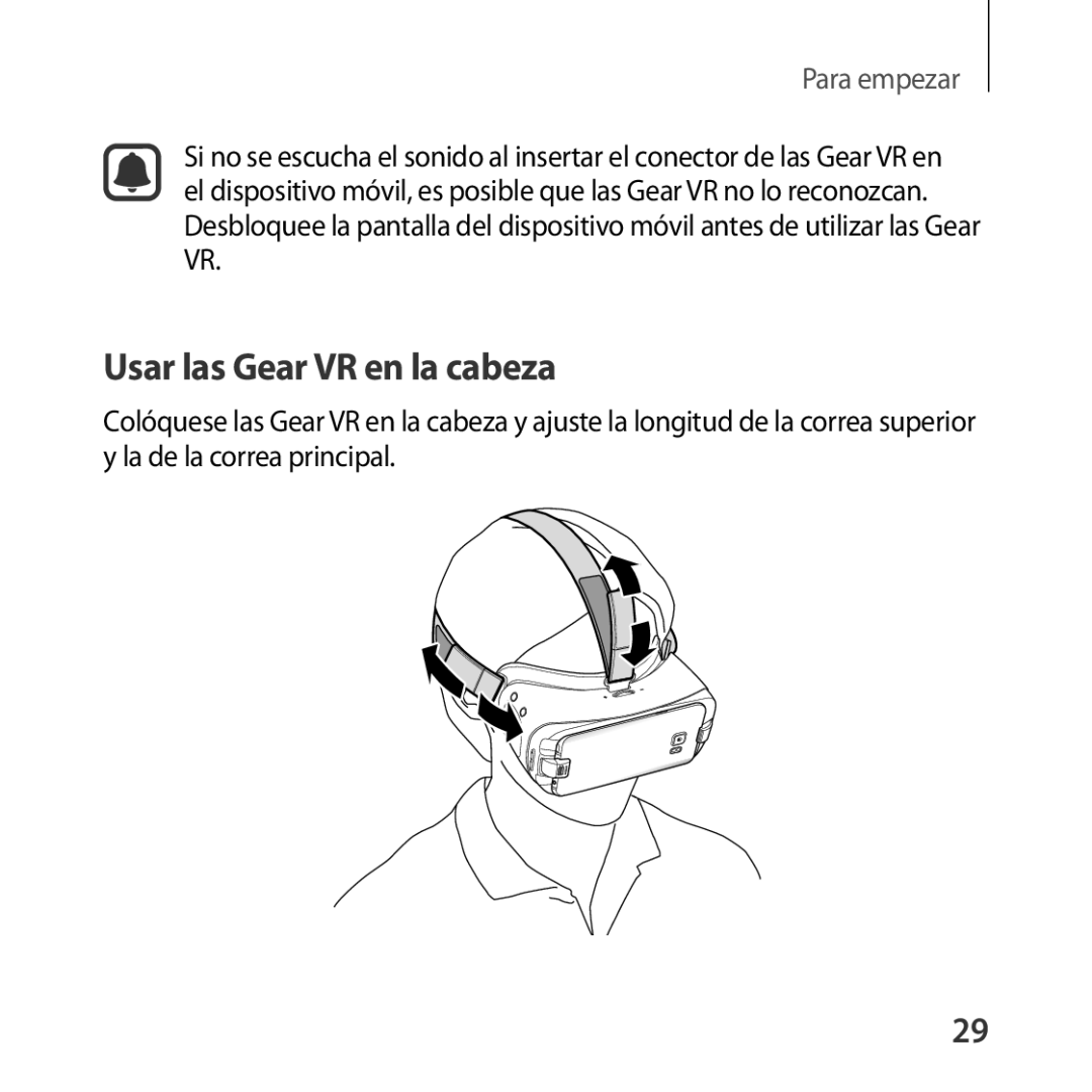 Samsung SM-R324NZAAPHE manual Usar las Gear VR en la cabeza 