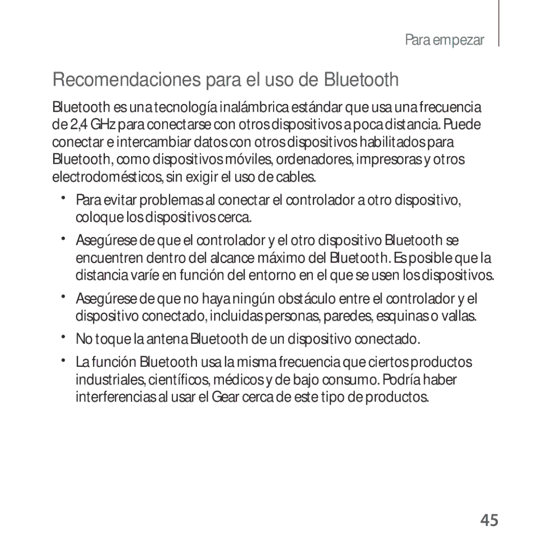 Samsung SM-R324NZAAPHE Recomendaciones para el uso de Bluetooth, No toque la antena Bluetooth de un dispositivo conectado 