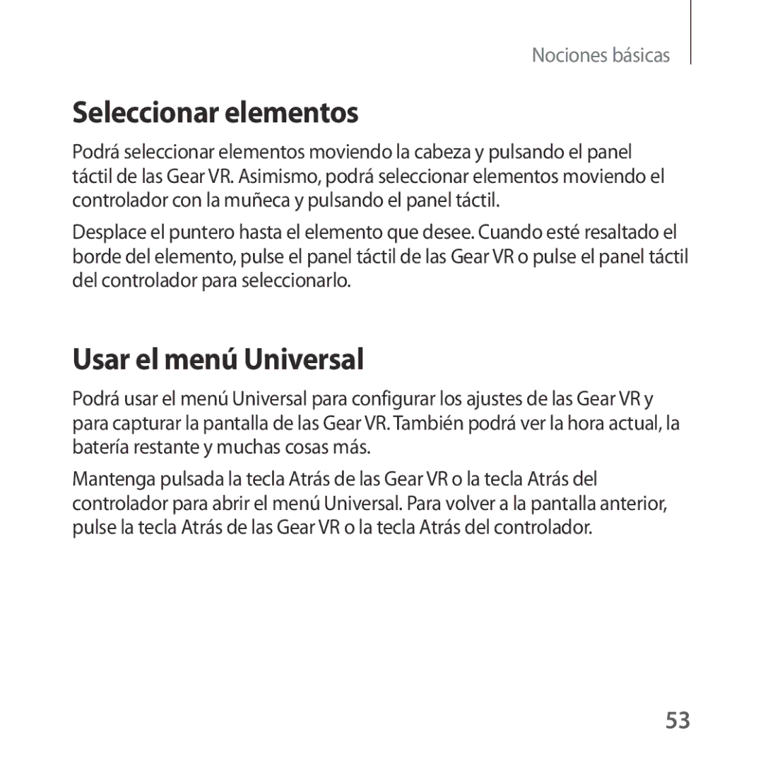 Samsung SM-R324NZAAPHE manual Seleccionar elementos, Usar el menú Universal 