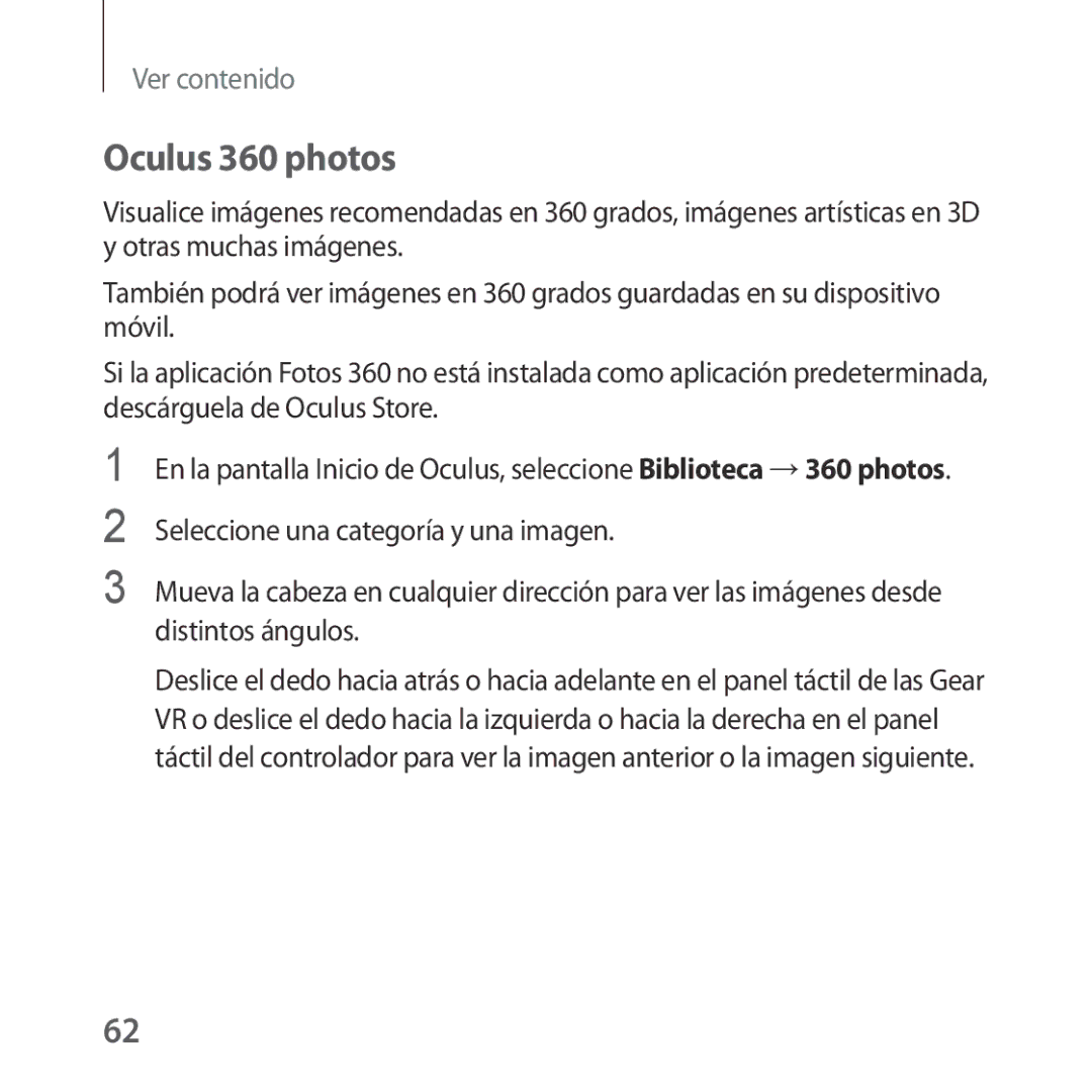 Samsung SM-R324NZAAPHE manual Oculus 360 photos 