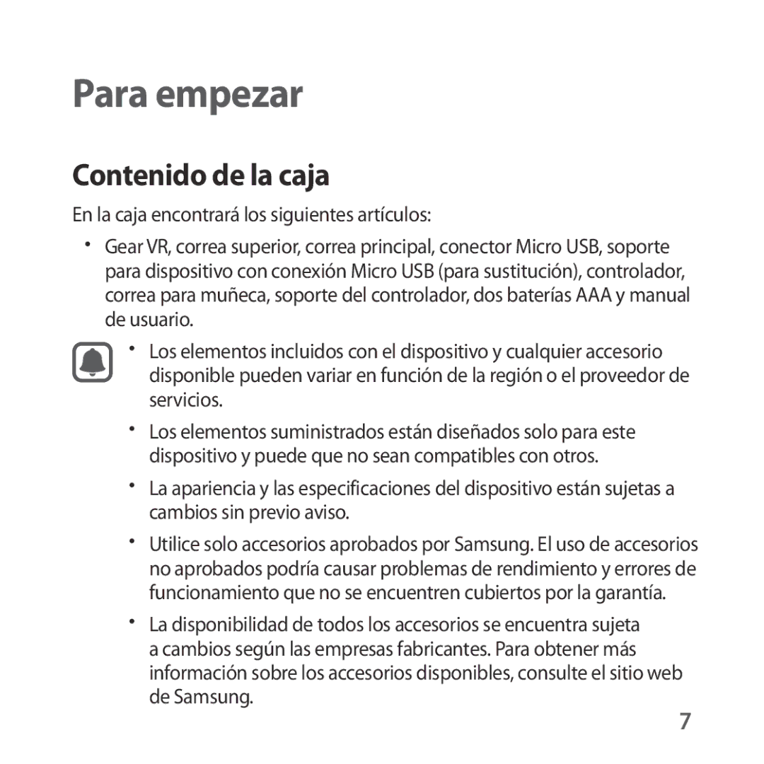 Samsung SM-R324NZAAPHE manual Para empezar, Contenido de la caja 