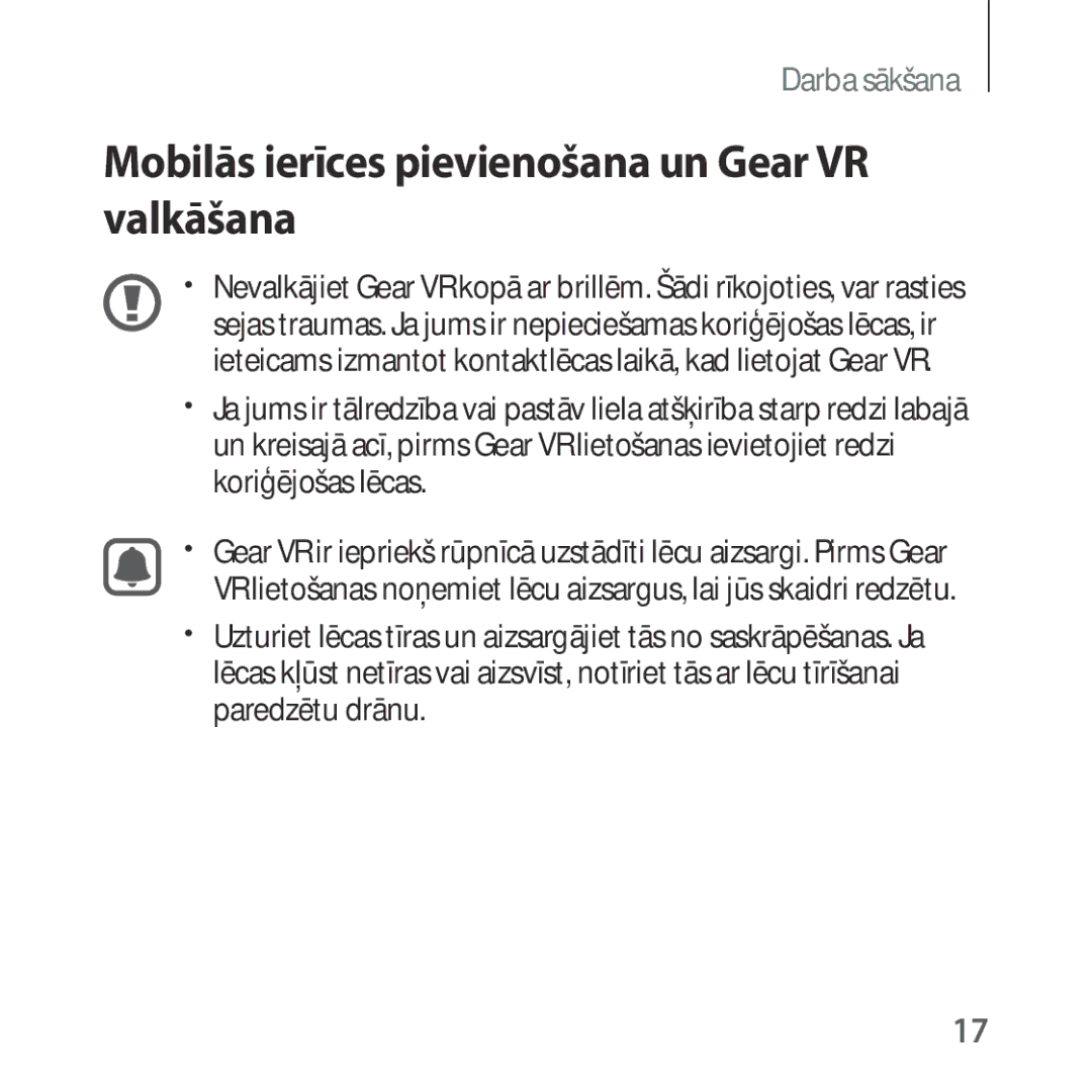 Samsung SM-R324NZAASEB manual Mobilās ierīces pievienošana un Gear VR valkāšana 