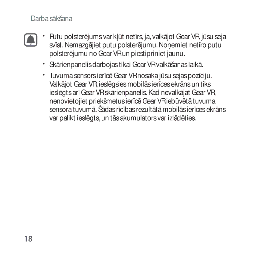Samsung SM-R324NZAASEB manual Skārienpanelis darbojas tikai Gear VR valkāšanas laikā 