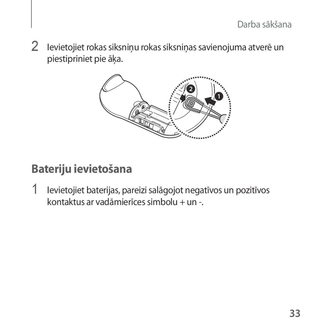 Samsung SM-R324NZAASEB manual Bateriju ievietošana 