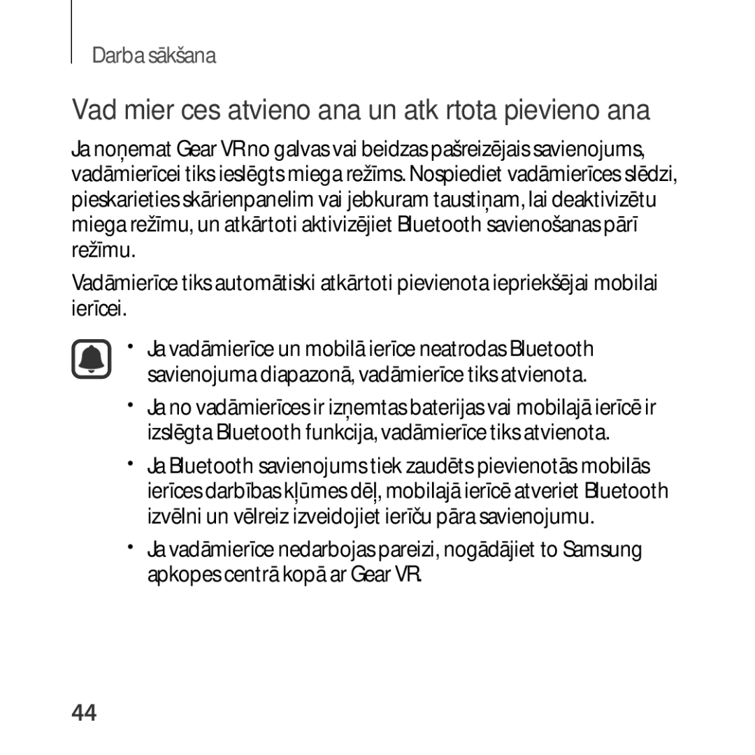 Samsung SM-R324NZAASEB manual Vadāmierīces atvienošana un atkārtota pievienošana 