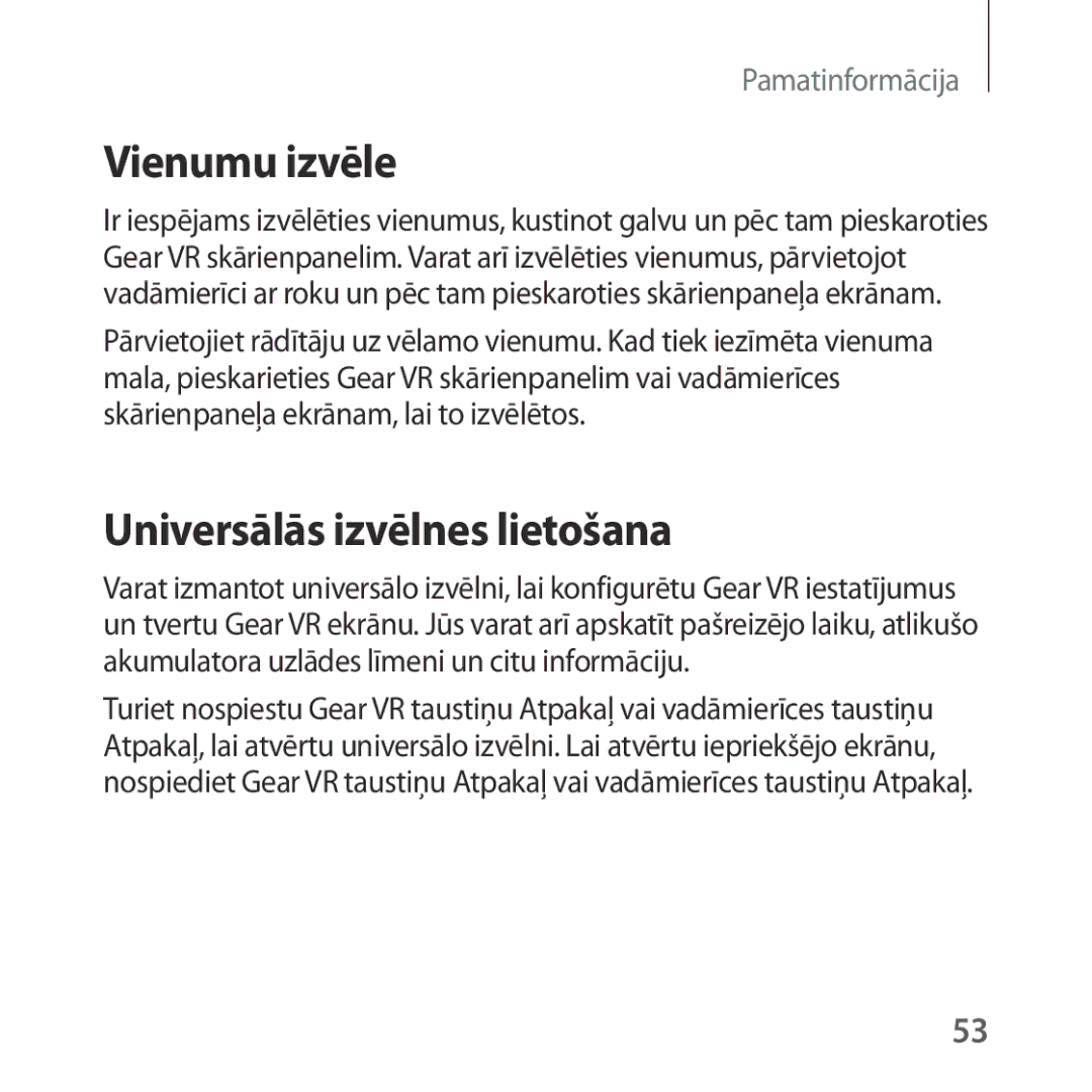 Samsung SM-R324NZAASEB manual Vienumu izvēle, Universālās izvēlnes lietošana 