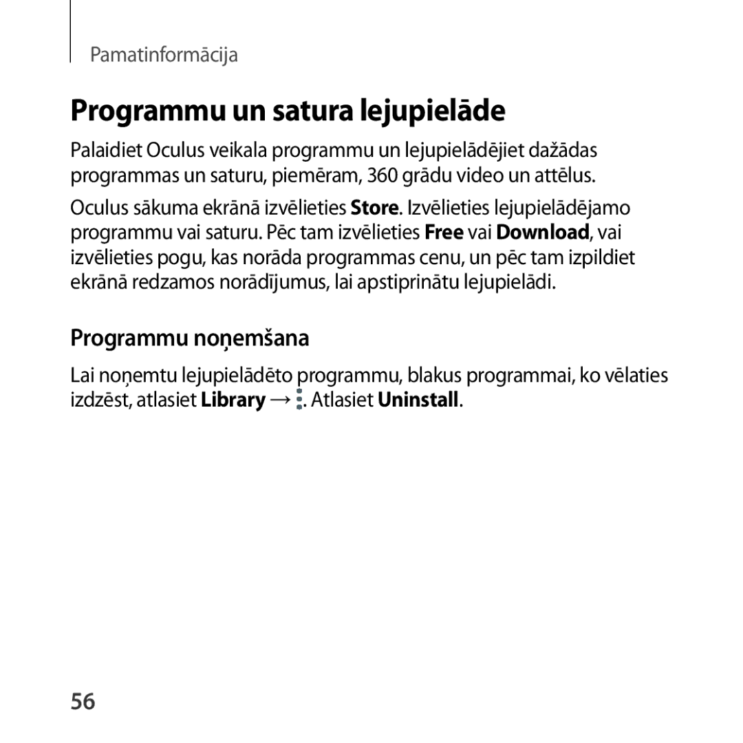 Samsung SM-R324NZAASEB manual Programmu un satura lejupielāde, Programmu noņemšana 