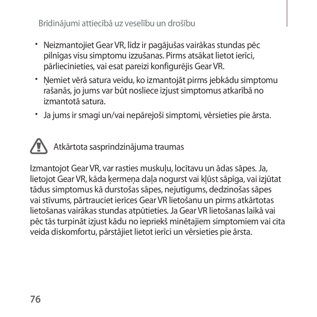 Samsung SM-R324NZAASEB manual Brīdinājumi attiecībā uz veselību un drošību 