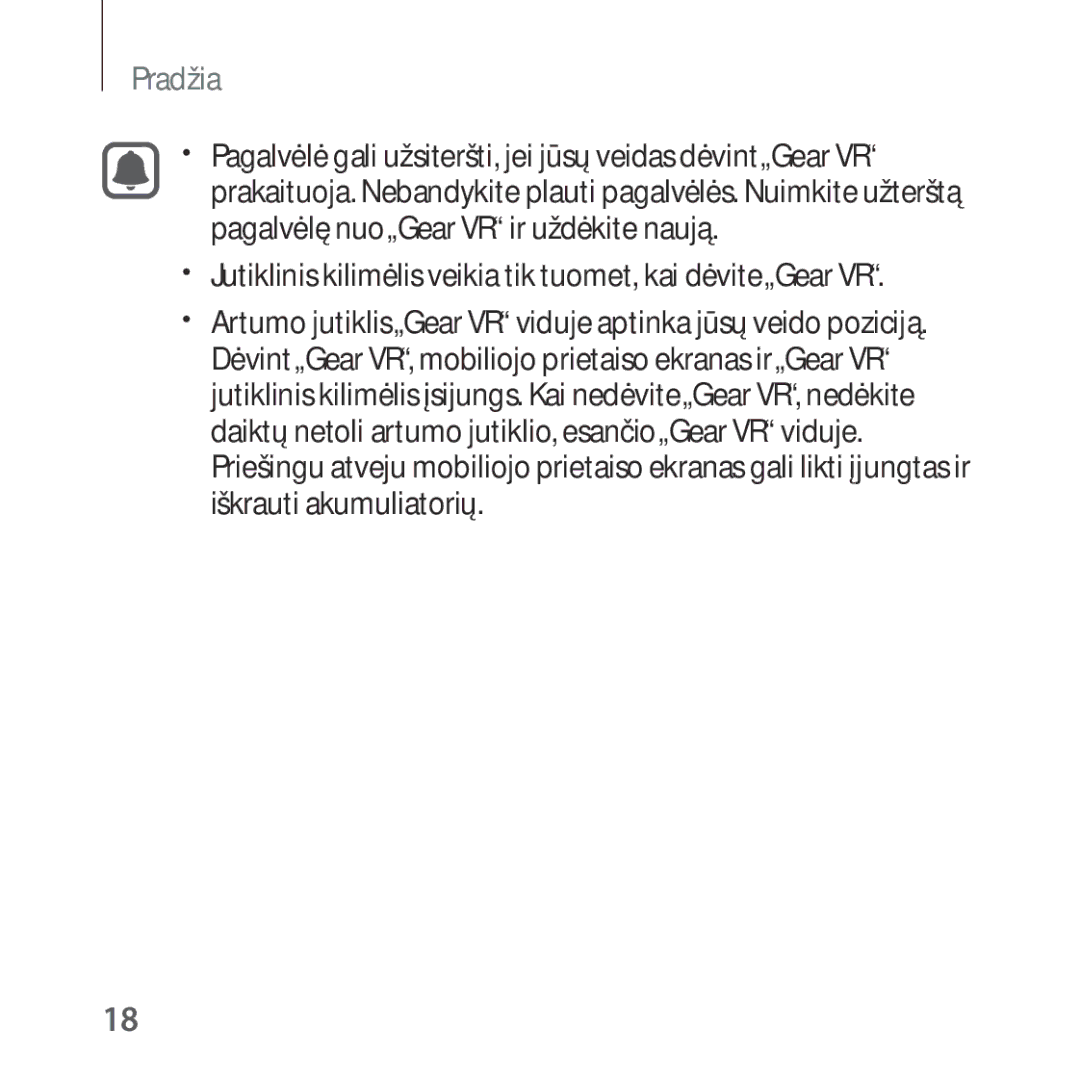 Samsung SM-R324NZAASEB manual Jutiklinis kilimėlis veikia tik tuomet, kai dėvite„Gear VR 