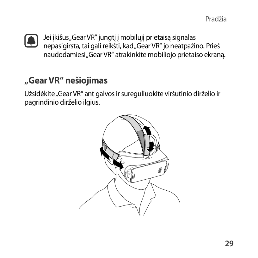 Samsung SM-R324NZAASEB manual „Gear VR nešiojimas 