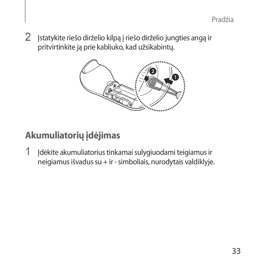 Samsung SM-R324NZAASEB manual Akumuliatorių įdėjimas 