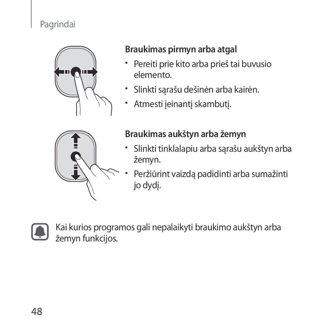 Samsung SM-R324NZAASEB manual Braukimas pirmyn arba atgal, Braukimas aukštyn arba žemyn, Žemyn, Jo dydį 