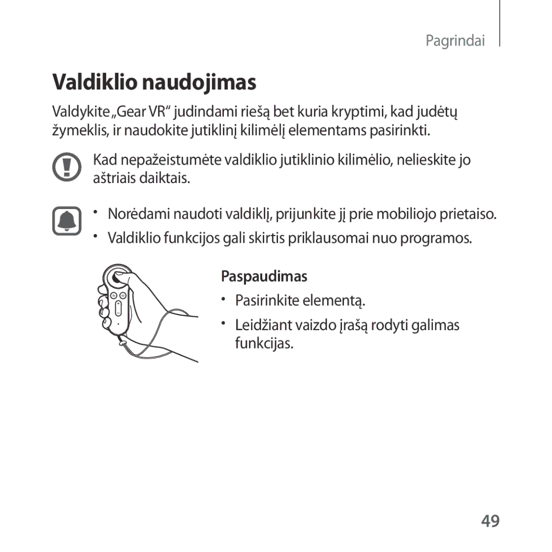 Samsung SM-R324NZAASEB manual Valdiklio naudojimas, Paspaudimas, Pasirinkite elementą, Funkcijas 