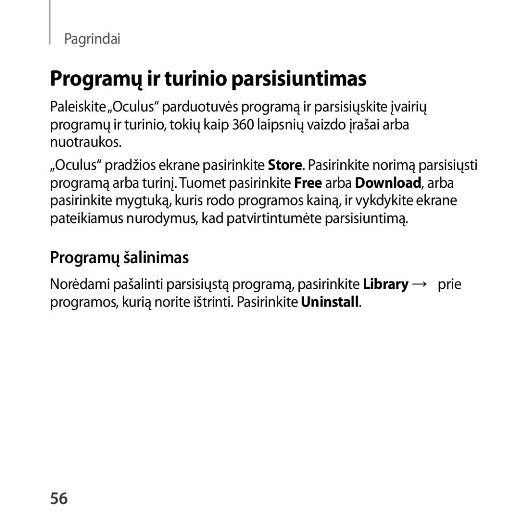 Samsung SM-R324NZAASEB manual Programų ir turinio parsisiuntimas, Programų šalinimas 