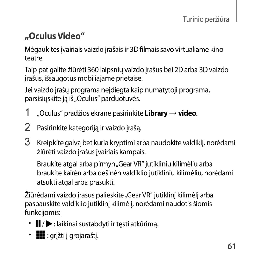 Samsung SM-R324NZAASEB manual „Oculus Video 