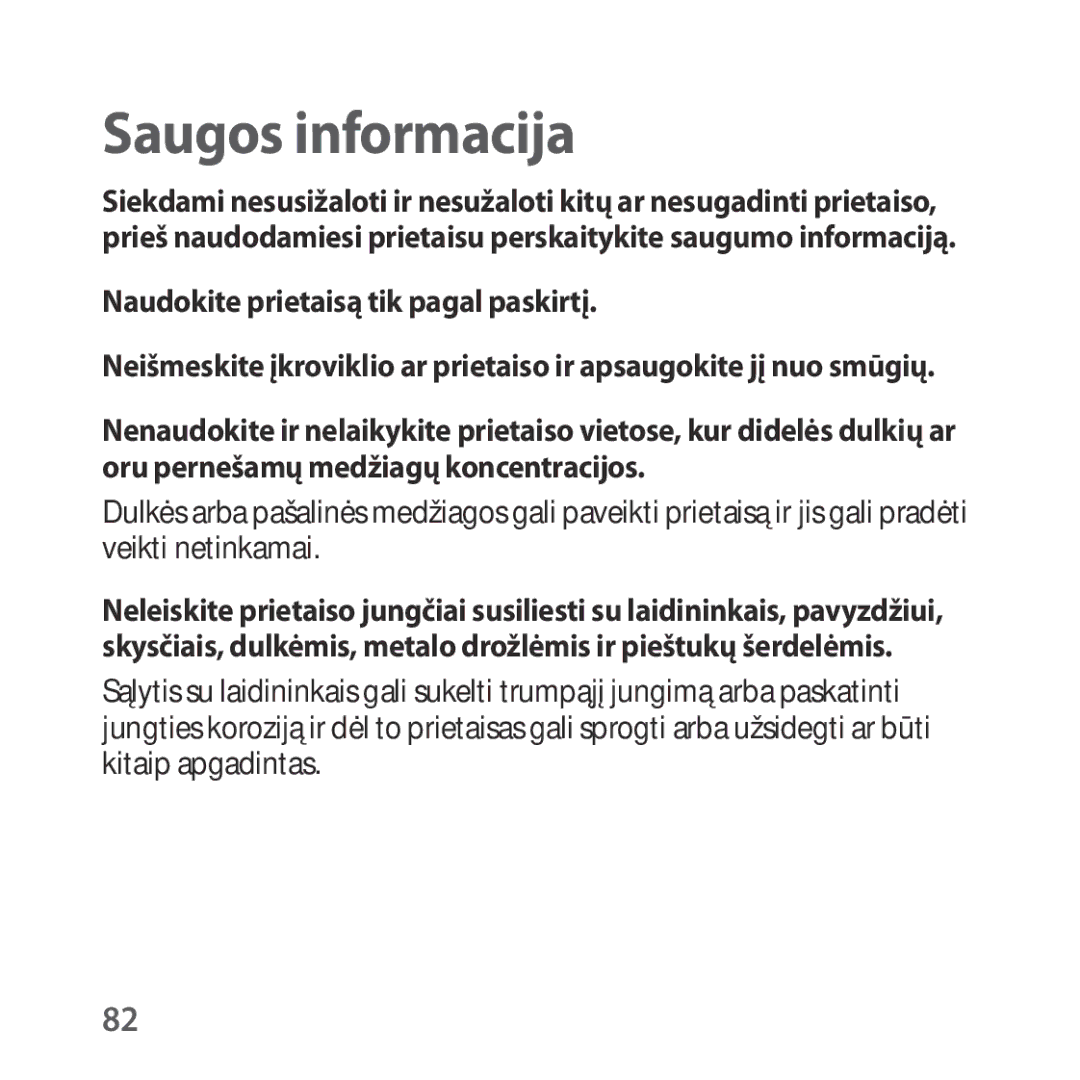 Samsung SM-R324NZAASEB manual Saugos informacija, Naudokite prietaisą tik pagal paskirtį 