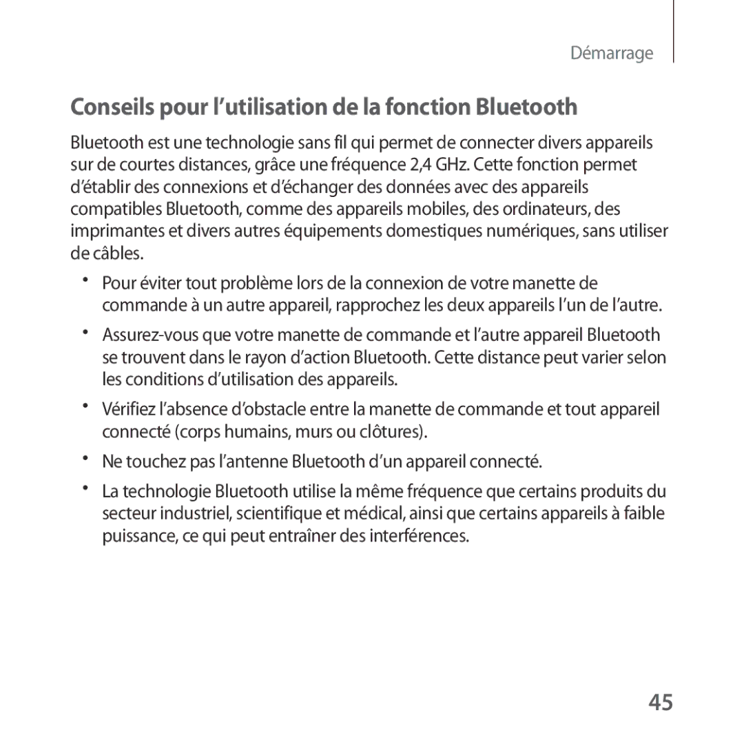 Samsung SM-R324NZAAXEF manual Conseils pour l’utilisation de la fonction Bluetooth 