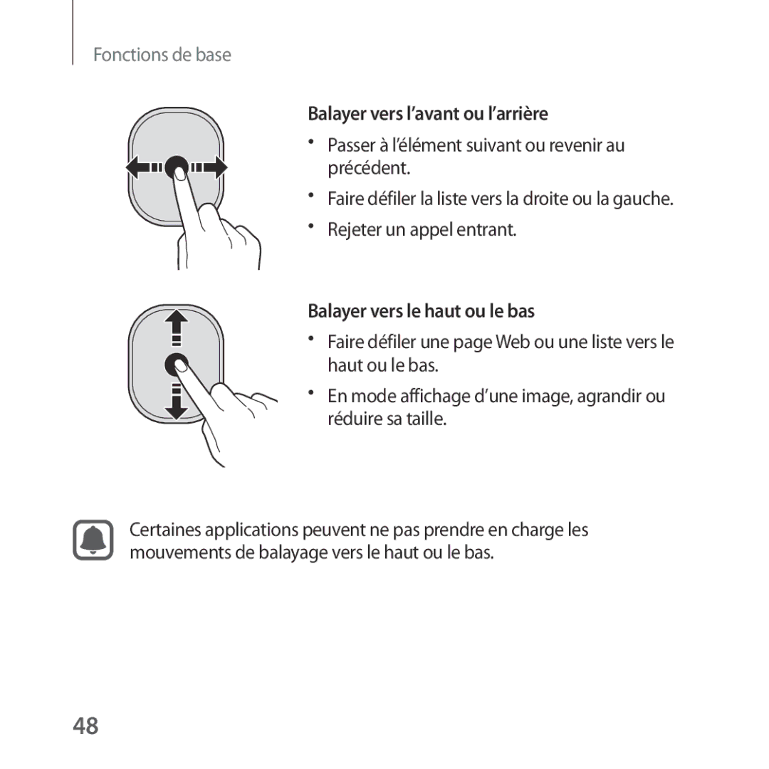 Samsung SM-R324NZAAXEF manual Balayer vers l’avant ou l’arrière, Balayer vers le haut ou le bas, Haut ou le bas 