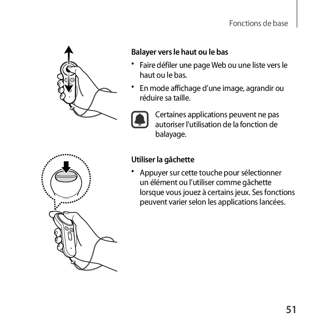 Samsung SM-R324NZAAXEF manual Balayer vers le haut ou le bas, Utiliser la gâchette 